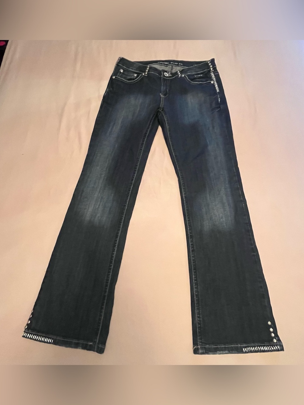 Cowgirl Tuff Chrome Gypsy Dark Blue Embellished Faded Women’s Bootcut Jeans